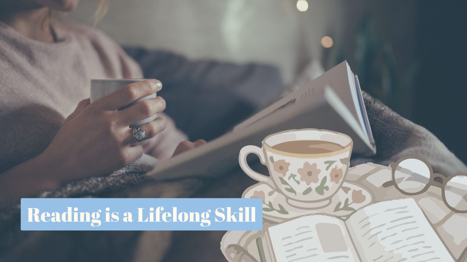 Adult reading a book at home